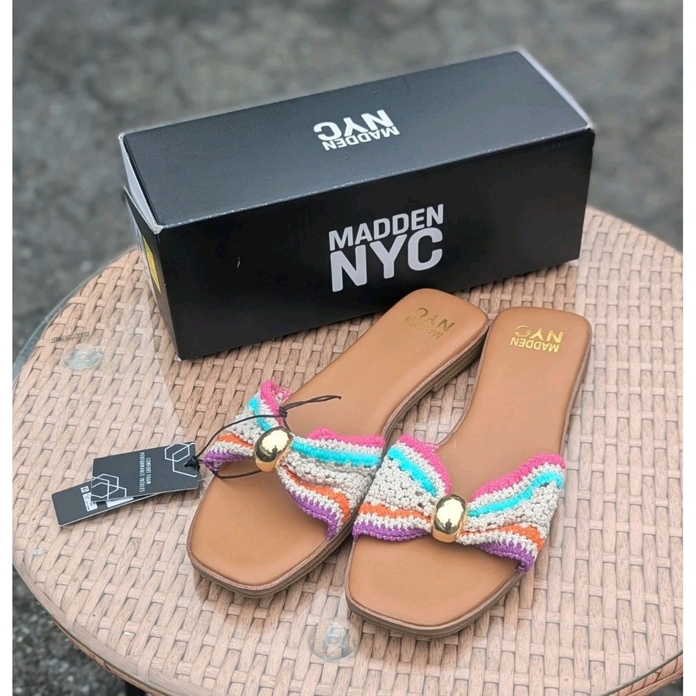 Boho Crochet Colorful Knot Slide Sandals Madden NYC Size 11 NWT